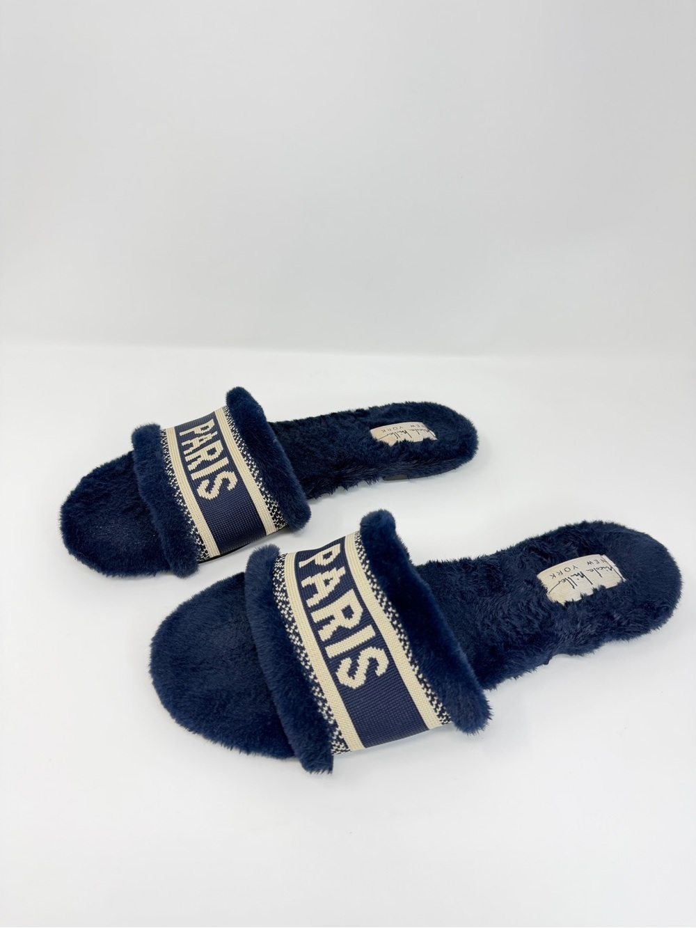 Paris Faux-Fur Slide Slippers - Navy